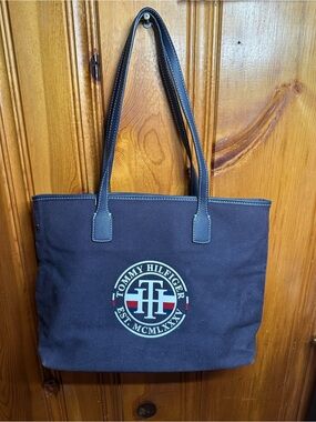 Tommy Hilfiger Navy Canvas Tote with Logo Crest